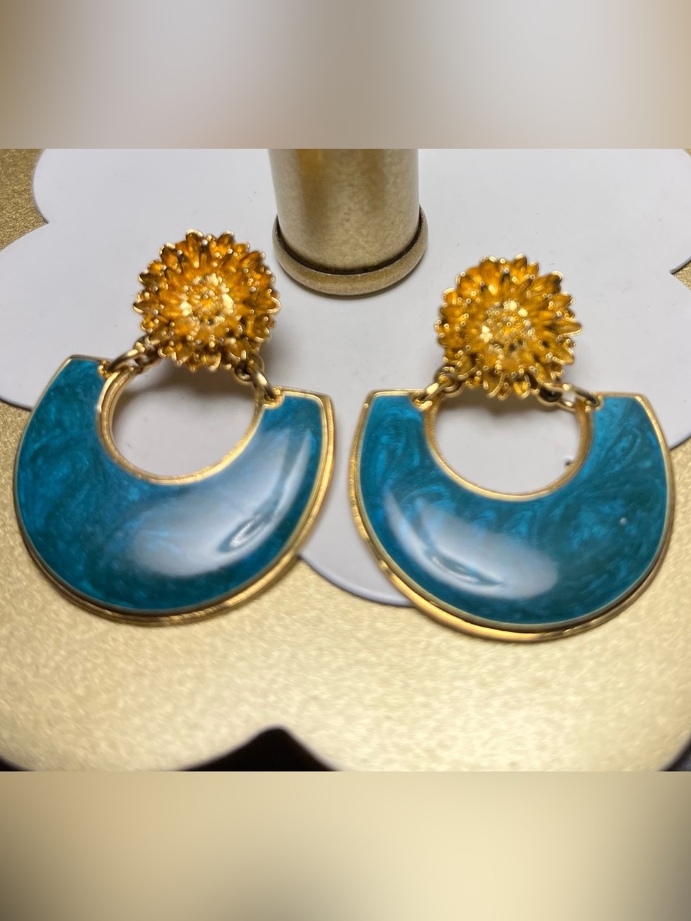 Edgar Berebi green enamel pierced earrings Vintage 1980’s